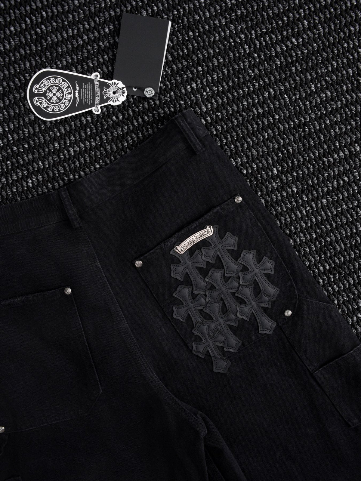 Chrome Hearts Black Graphic Appliqué Denim Cargo Shorts